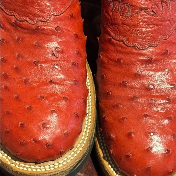 Lucchese 2000 Red Black full Quill Ostrich Cowboy Boots Size 9 Handmade in USA - Picture 11 of 13